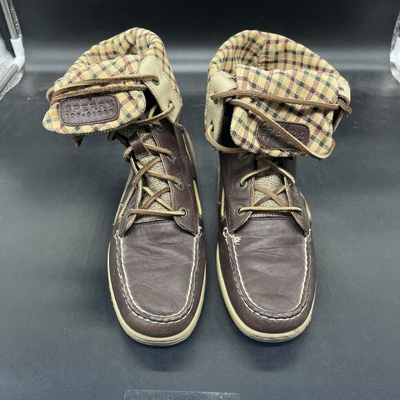 SPERRY Top Sider Brown Lace Up Mid Calf Fold Over Boat Boots Size 7 M 9173865 - Picture 3 of 7